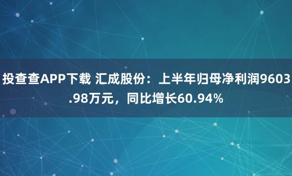 投查查APP下载 汇成股份：上半年归母净利润9603.98万元，同比增长60.94%