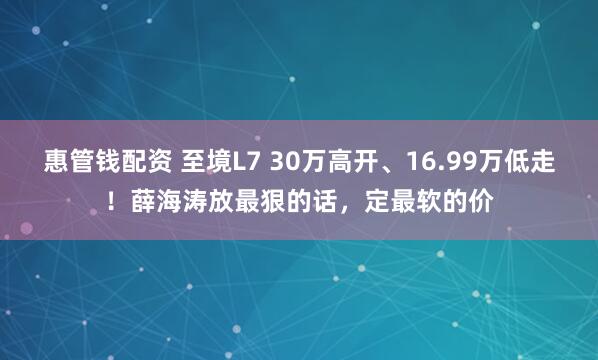 惠管钱配资 至境L7 30万高开、16.99万低走！薛海涛放最狠的话，定最软的价