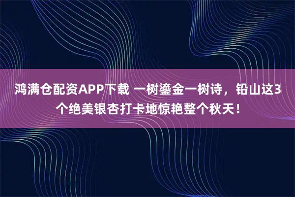 鸿满仓配资APP下载 一树鎏金一树诗，铅山这3个绝美银杏打卡地惊艳整个秋天！